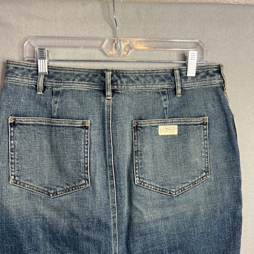 Lauren Ralph Lauren Denim Skirt Sz 8 Blue Pencil Knee Length Utility Pockets - Picture 7 of 10